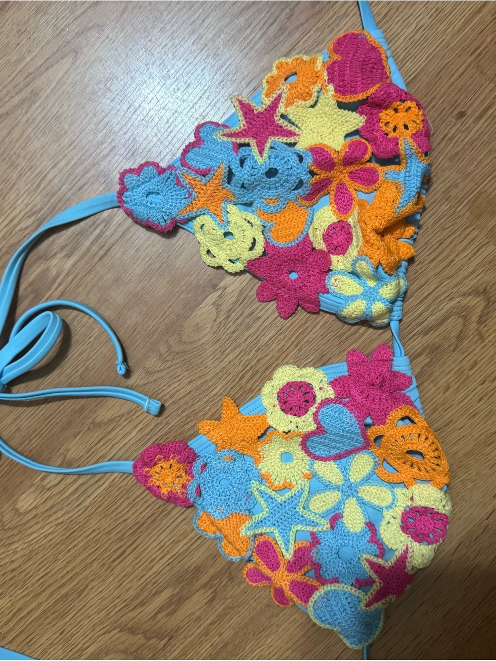 Crochet Floral Triangle Bikini Top - Multicolor